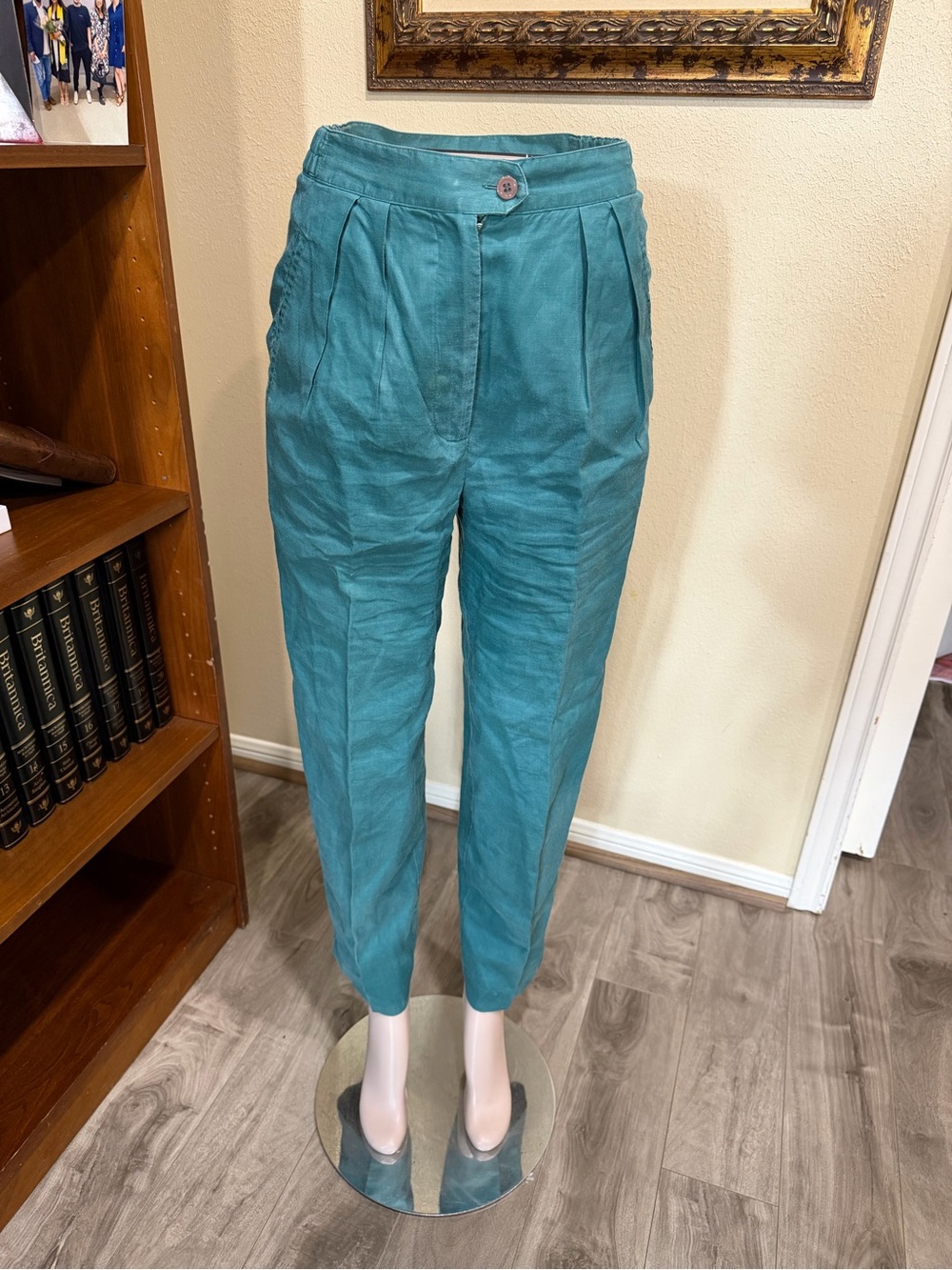 Vintage Suzelle Teal High-Waist Pleated Women's Trousers